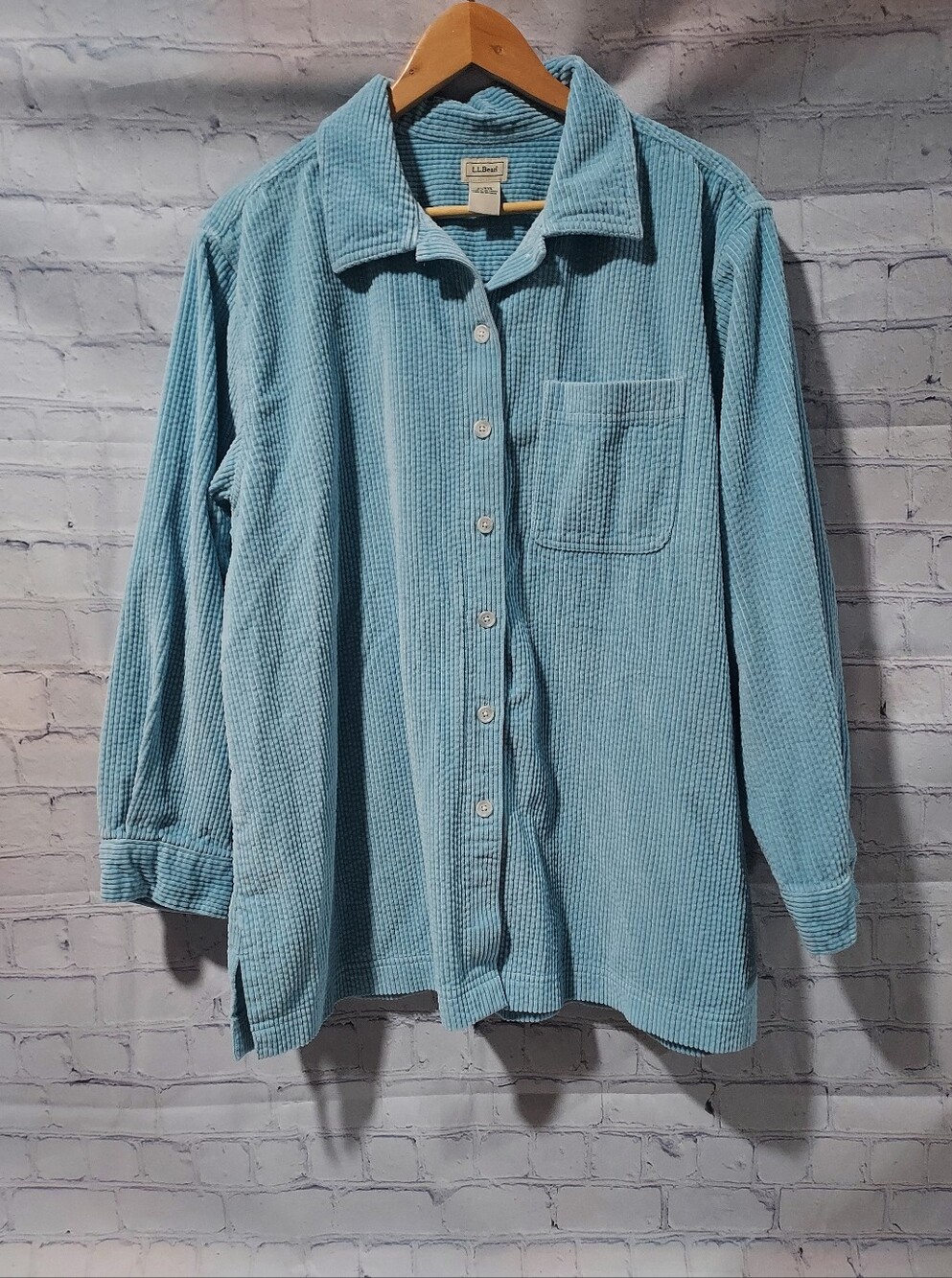 LL Bean Shacket Shirt Top 1X Reg Blue Corduroy Chore Heritage Barn Cabin Ranch